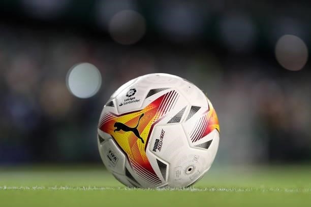 Detail view of a match ball prior to the La Liga Santander match between Real Betis and Real Madrid CF at Estadio Benito Villamarin on August 28,...
