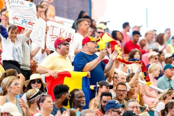 Fans cheer for Irina-Camelia Begu of Romania during her finals match against Anett Kontaveit of Estonia on day 7 of the Cleveland Championships at...