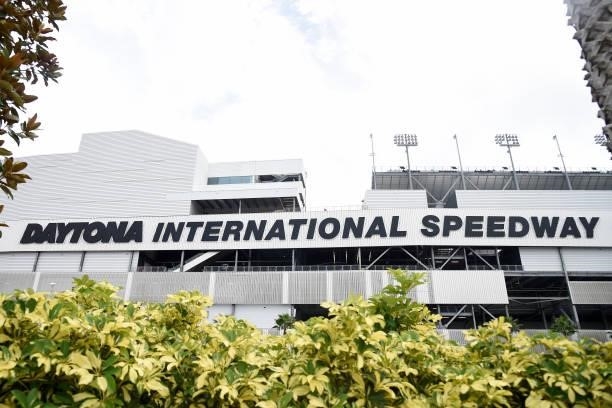 General view of the exterior of the Daytona International Speedway prior to the NASCAR Xfinity Series Wawa 250 on August 28, 2021 in Daytona Beach,...