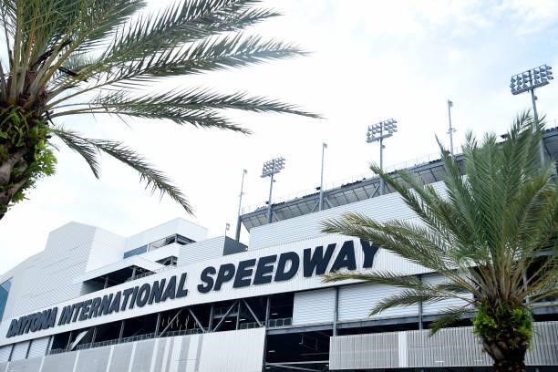 General view of the exterior of the Daytona International Speedway prior to the NASCAR Xfinity Series Wawa 250 on August 28, 2021 in Daytona Beach,...