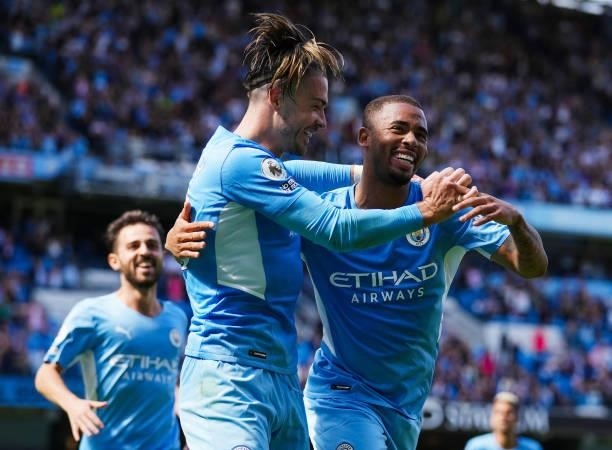 Of Manchester City in action during the Premier League match between Manchester City and Arsenal at Etihad Stadium on August 28, 2021 in Manchester,...