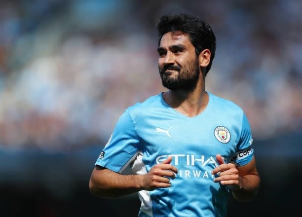Ilkay Gundogan of Manchester City in action during the Premier League match between Manchester City and Arsenal at Etihad Stadium on August 28, 2021...