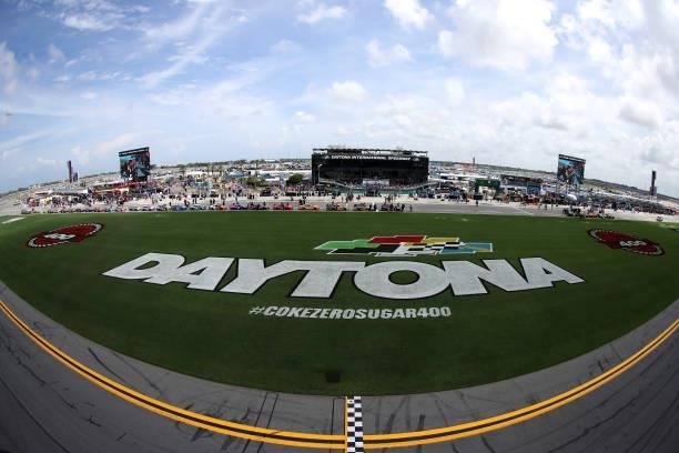 General view of car on the grid prior to the NASCAR Xfinity Series Wawa 250 at Daytona International Speedway on August 28, 2021 in Daytona Beach,...