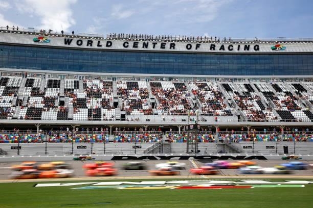 General view of racing during the NASCAR Xfinity Series Wawa 250 at Daytona International Speedway on August 28, 2021 in Daytona Beach, Florida.