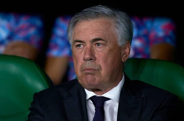 Carlo Ancelotti, Manager of Real Madrid looks on prior to the La Liga Santander match between Real Betis and Real Madrid CF at Estadio Benito...