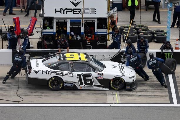 Allmendinger, driver of the Hyperice Chevrolet, pits during the NASCAR Xfinity Series Wawa 250 at Daytona International Speedway on August 28, 2021...
