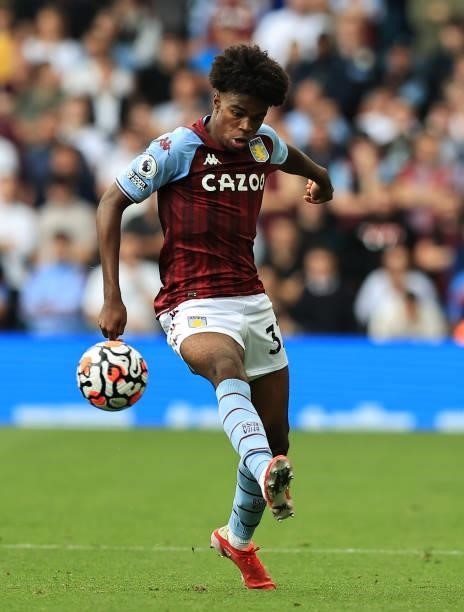 Carney Chukwuemeka of Aston Villa controls the ball during the Premier League match between Aston Villa and Brentford at Villa Park on August 28,...