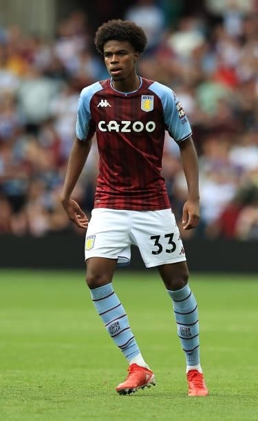 Carney Chukwuemeka of Aston Villa looks on during the Premier League match between Aston Villa and Brentford at Villa Park on August 28, 2021 in...