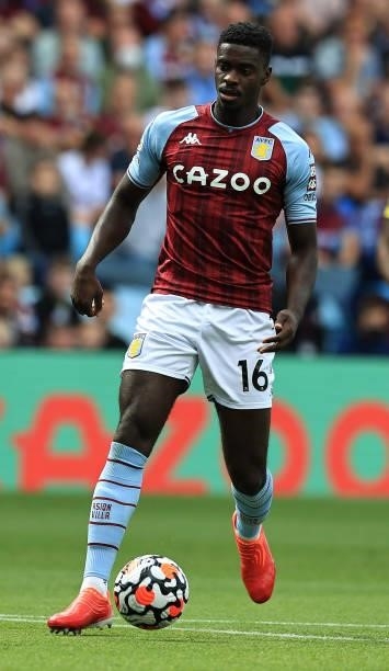 Axel Tuanzebe of Aston Villa controls the ball during the Premier League match between Aston Villa and Brentford at Villa Park on August 28, 2021 in...
