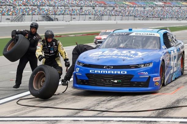 Josh Williams, driver of the Alloy Employer Services Chevrolet, pits during the NASCAR Xfinity Series Wawa 250 at Daytona International Speedway on...