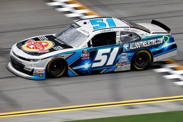 Jeremy Clements, driver of the One Stop/ASE Chevrolet, drives during the NASCAR Xfinity Series Wawa 250 at Daytona International Speedway on August...