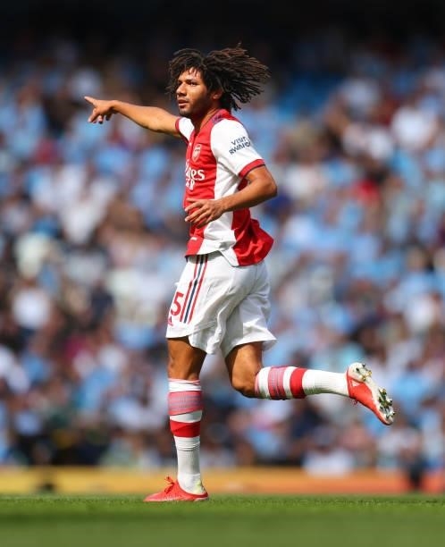Mohamed Elneny of Arsenal during the Premier League match between Manchester City and Arsenal at Etihad Stadium on August 28, 2021 in Manchester,...