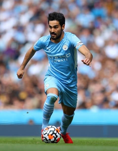 Ilkay Gundogan of Manchester City during the Premier League match between Manchester City and Arsenal at Etihad Stadium on August 28, 2021 in...