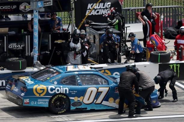 Joe Graf Jr., driver of the G Coin Chevrolet, pits during the NASCAR Xfinity Series Wawa 250 at Daytona International Speedway on August 28, 2021 in...