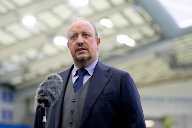 Rafael Benitez of Everton speaks to the media after the Premier League match between Brighton & Hove Albion and Everton at American Express Community...