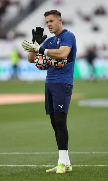Goalkeeper Jack Butland of Crystal Palace before the Premier League match between West Ham United and Crystal Palace at London Stadium on August 28,...