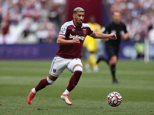 Said Benrahma of West Ham United during the Premier League match between West Ham United and Crystal Palace at London Stadium on August 28, 2021 in...