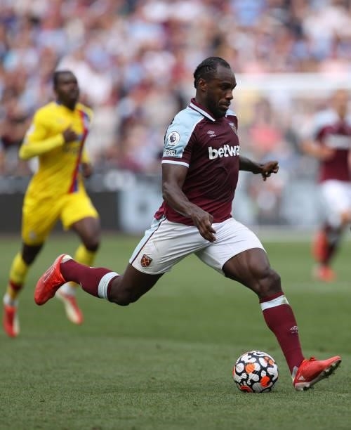 Michail Antonio of West Ham United in action during the Premier League match between West Ham United and Crystal Palace at London Stadium on August...