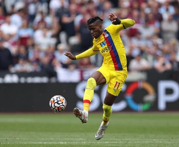 Wilfried Zaha of Crystal Palace during the Premier League match between West Ham United and Crystal Palace at London Stadium on August 28, 2021 in...