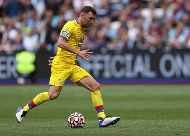 James McArthur of Crystal Palace during the Premier League match between West Ham United and Crystal Palace at London Stadium on August 28, 2021 in...