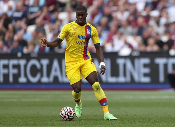 Marc Guehi of Crystal Palace during the Premier League match between West Ham United and Crystal Palace at London Stadium on August 28, 2021 in...