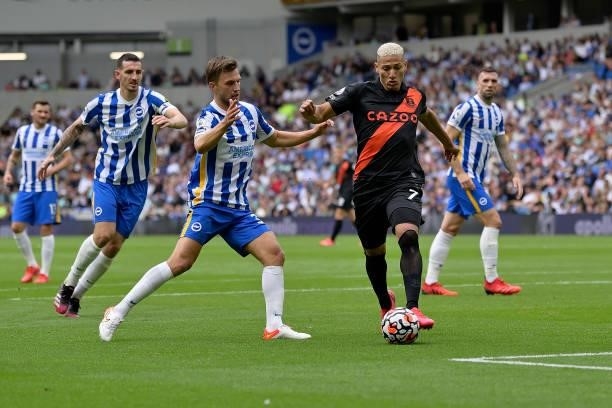 Richarlison on the ball during the Premier League match between Brighton & Hove Albion and Everton at American Express Community Stadium on August...