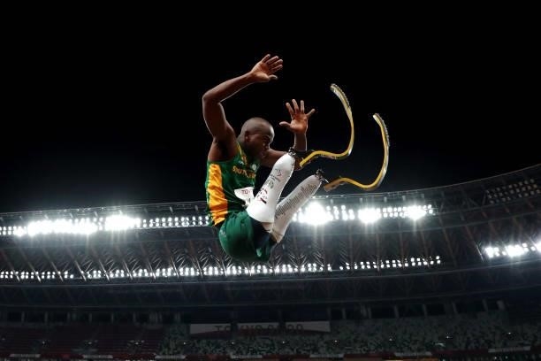 Ntando Mahlangu of Team South Africa competes in the Men’s Long Jump - T63 Final on day 4 of the Tokyo 2020 Paralympic Games at Olympic Stadium on...
