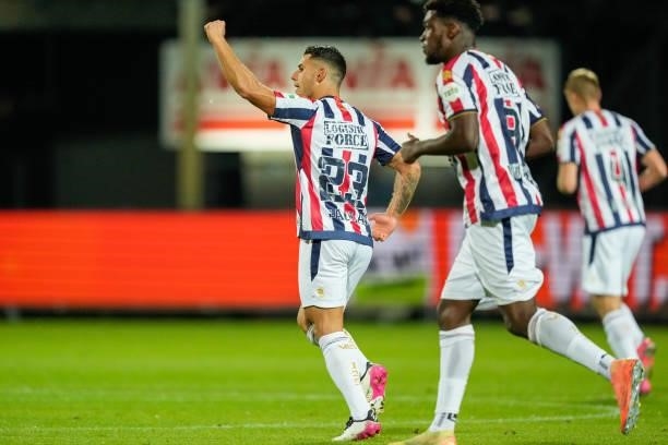 Gorkem Saglam of Willem II celebrates after scoring his teams first goal during the Dutch Eredivisie match between Willem II and PEC Zwolle at Koning...