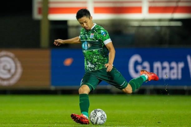 Yuta Nakayama of PEC Zwolle during the Dutch Eredivisie match between Willem II and PEC Zwolle at Koning Willem II Stadion on August 28, 2021 in...