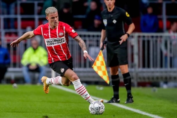 Philipp Max of PSV during the Dutch Eredivisie match between PSV and FC Groningen at Philips Stadion on August 28, 2021 in Eindhoven, Netherlands.