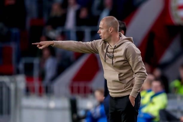 Headcoach Danny Buijs of FC Groningen during the Dutch Eredivisie match between PSV and FC Groningen at Philips Stadion on August 28, 2021 in...
