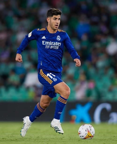 Marco Asensio of Real Madrid in action during the La Liga Santader match between Real Betis and Real Madrid CF at Estadio Benito Villamarin on August...