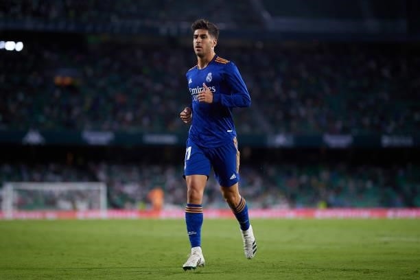 Marco Asensio of Real Madrid looks on during the La Liga Santader match between Real Betis and Real Madrid CF at Estadio Benito Villamarin on August...