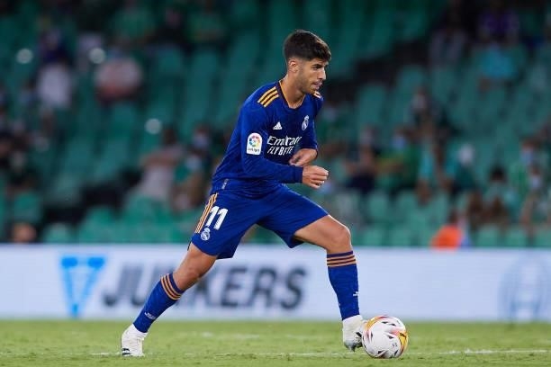 Marco Asensio of Real Madrid in action during the La Liga Santader match between Real Betis and Real Madrid CF at Estadio Benito Villamarin on August...