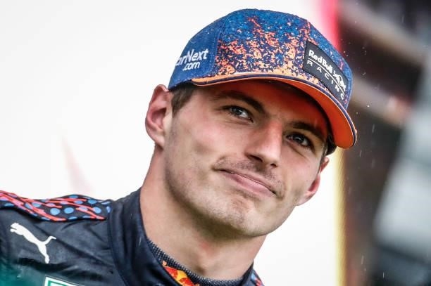 Max Verstappen of Netherlands and Red Bull Racing smiles during the F1 Rolex Belgian Grand Prix 2021 Qualifying at Circuit de Francorchamps on August...