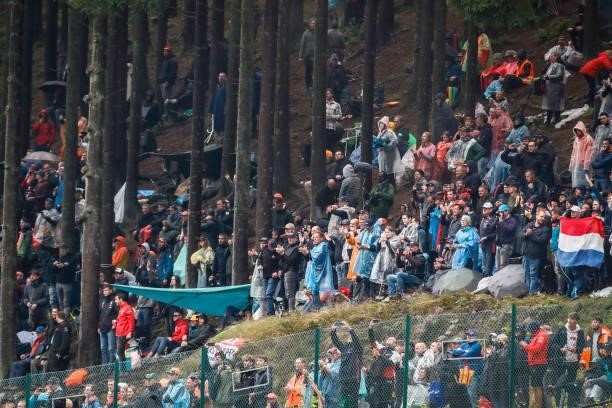 Supporters of Max Verstappen, Red Bull, celebrating the pole position during the F1 Rolex Belgian Grand Prix Qualifying 2021 at Circuit de...
