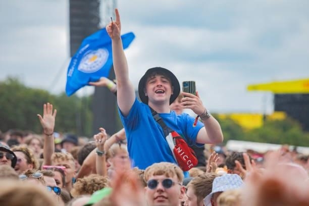 General view of the crowd while Easy Life performs on the main stage during Leeds Festival 2021 at Bramham Park on August 29, 2021 in Leeds, England.