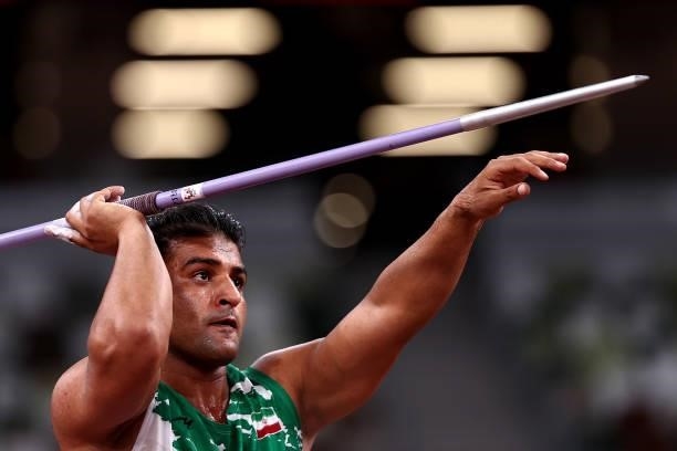 Amanolah Papi of Team Iran competes in the Men’s Javelin Throw – F57 Final on day 4 of the Tokyo 2020 Paralympic Games at Olympic Stadium on August...