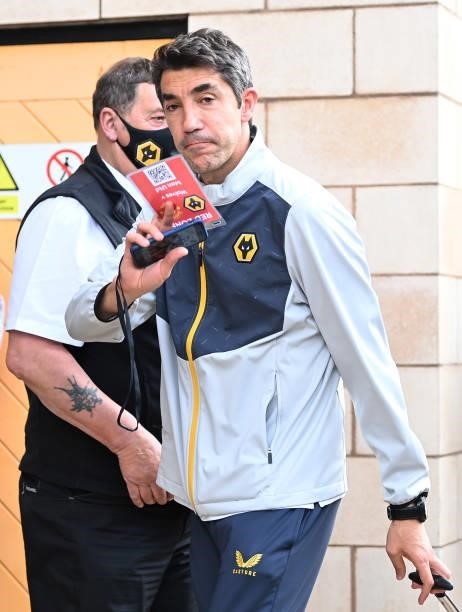 Bruno Lage, Manager of Wolverhampton Wanderers arrives ahead of the Premier League match between Wolverhampton Wanderers and Manchester United at...