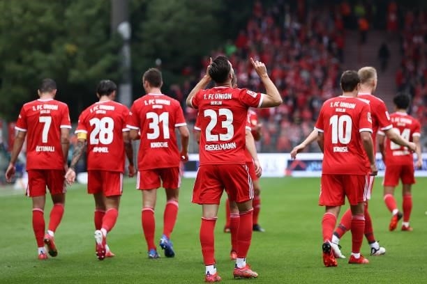 Niko Giesselmann of 1.FC Union Berlin celebrates after scoring their sides first goal during the Bundesliga match between 1. FC Union Berlin and...