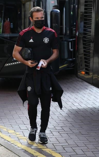Juan Mata of Manchester United arrives ahead of the Premier League match between Wolverhampton Wanderers and Manchester United at Molineux on August...