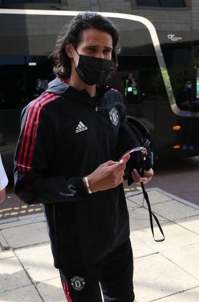 Edinson Cavani of Manchester United arrives ahead of the Premier League match between Wolverhampton Wanderers and Manchester United at Molineux on...