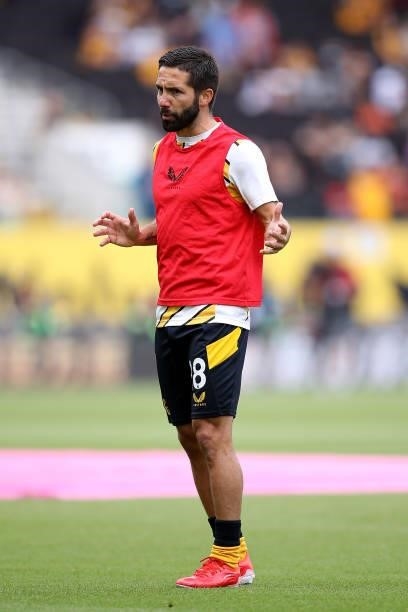 Joao Moutinho of Wolverhampton Wanderers warms up ahead of the Premier League match between Wolverhampton Wanderers and Manchester United at Molineux...