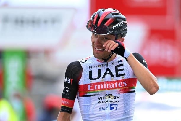 Rafal Majka of Poland and UAE Team Emirates celebrates winning during the 76th Tour of Spain 2021, Stage 15 a 197,5km km stage from Navalmoral de la...