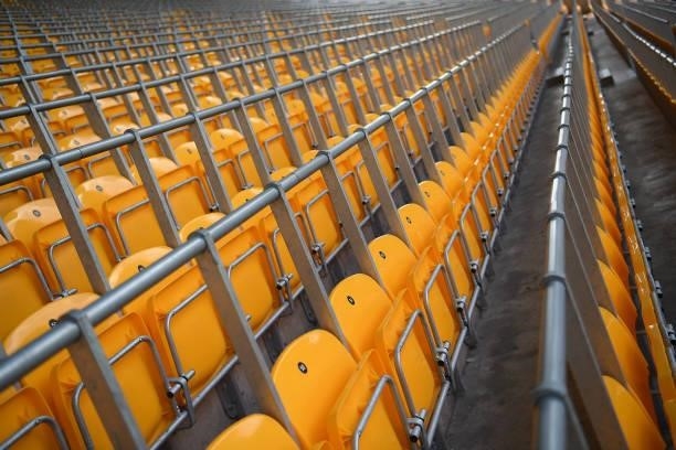 Detailed view of safe standing seats inside of the stadium ahead of the Premier League match between Wolverhampton Wanderers and Manchester United at...