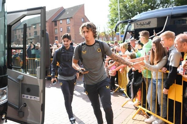 Fabio Silva of Wolverhampton Wanderers arrives ahead of the Premier League match between Wolverhampton Wanderers and Manchester United at Molineux on...