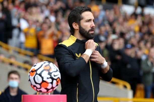 Joao Moutinho of Wolverhampton Wanderers makes their way out for the start during the Premier League match between Wolverhampton Wanderers and...