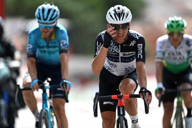 Sergio Henao Montoya of Colombia and Team Qhubeka Nexthash crosses the finishing line during the 76th Tour of Spain 2021, Stage 15 a 197,5km km stage...