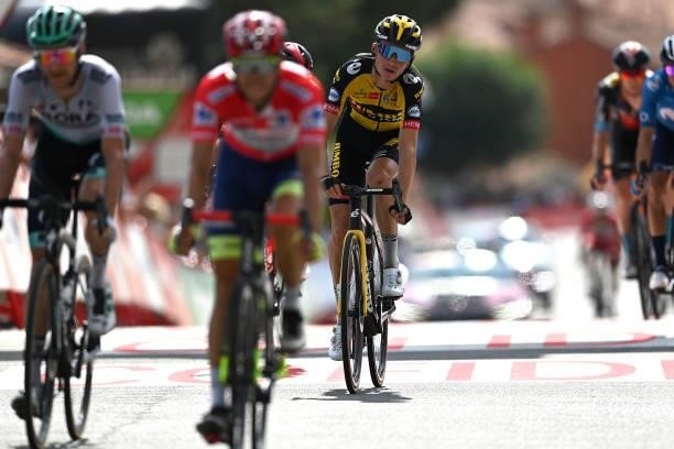 Sepp Kuss of United States and Team Jumbo - Visma crosses the finishing line during the 76th Tour of Spain 2021, Stage 15 a 197,5km km stage from...