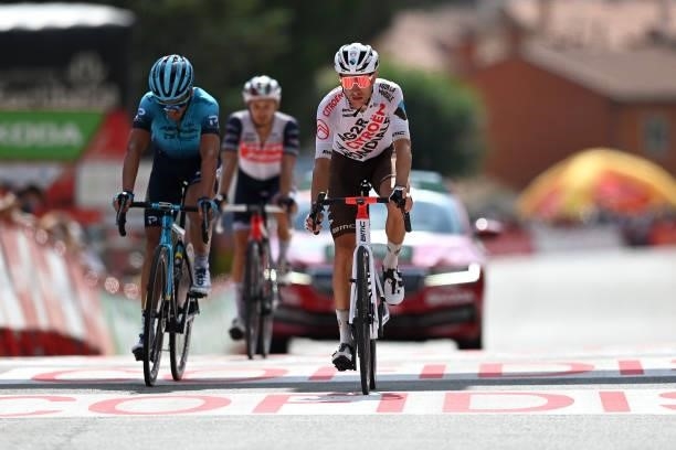 Geoffrey Bouchard of France and AG2R Citröen Team crosses the finishing line during the 76th Tour of Spain 2021, Stage 15 a 197,5km km stage from...